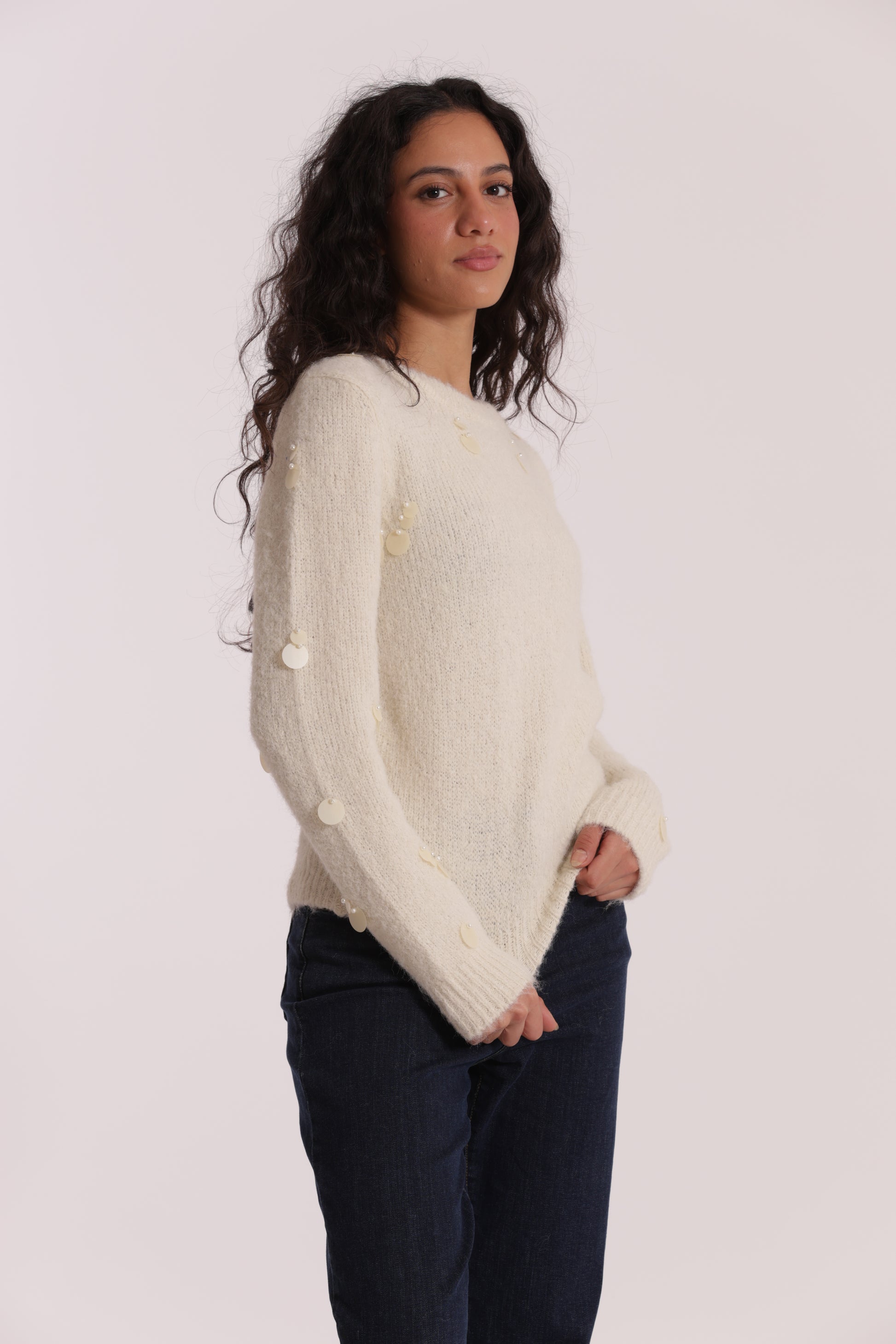 MAGLIA CON PAILLETTES SU MANICHE