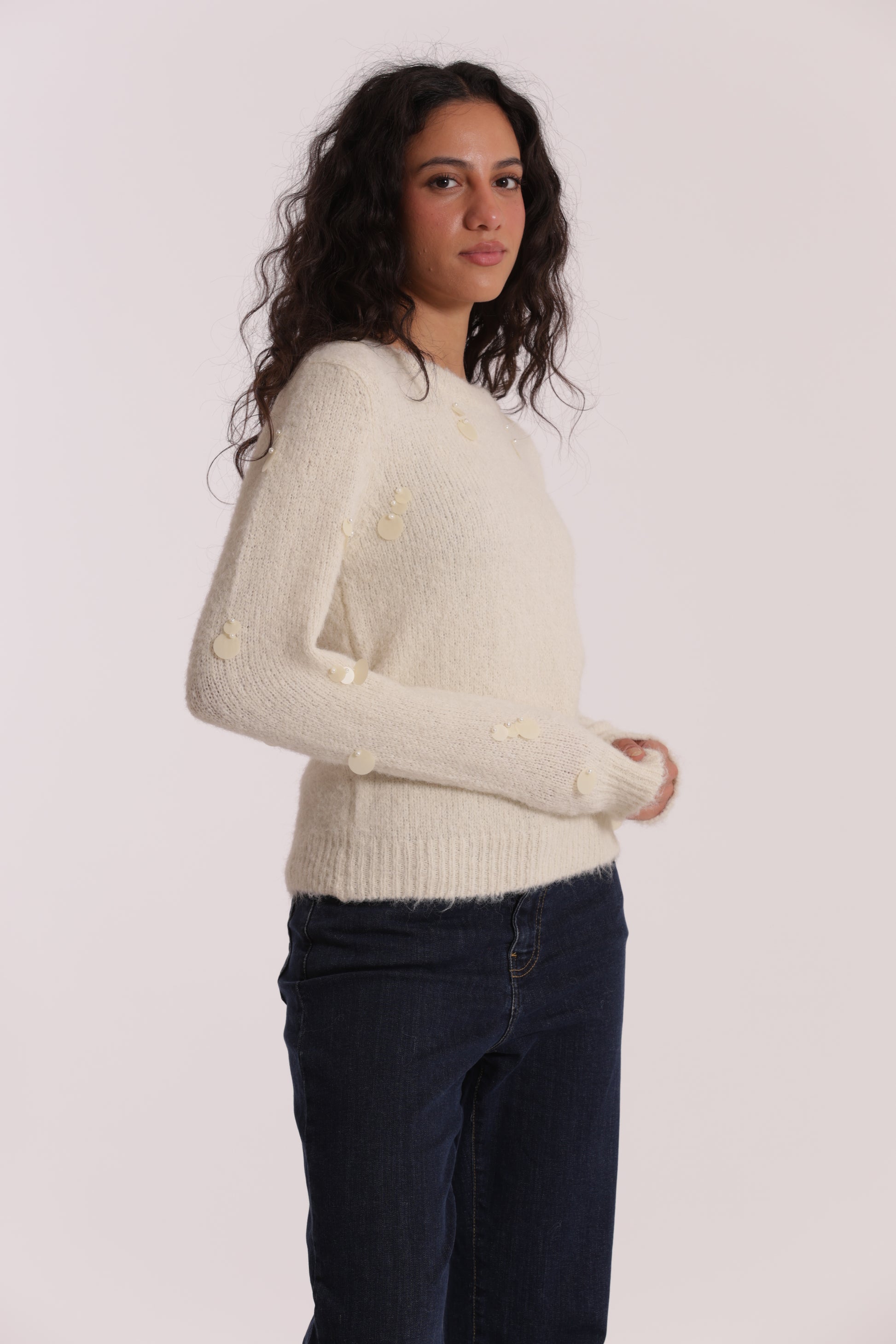 MAGLIA CON PAILLETTES SU MANICHE