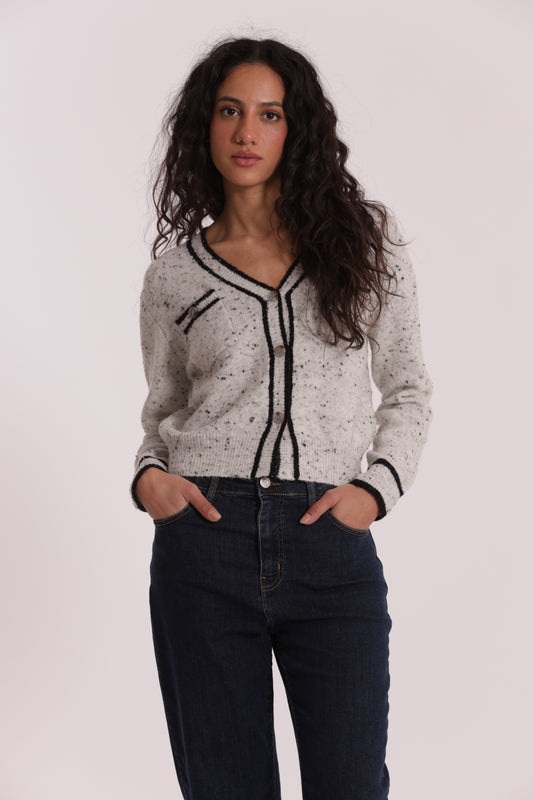 MAGLIA CARDIGAN CON BORDI A CONTRASTO