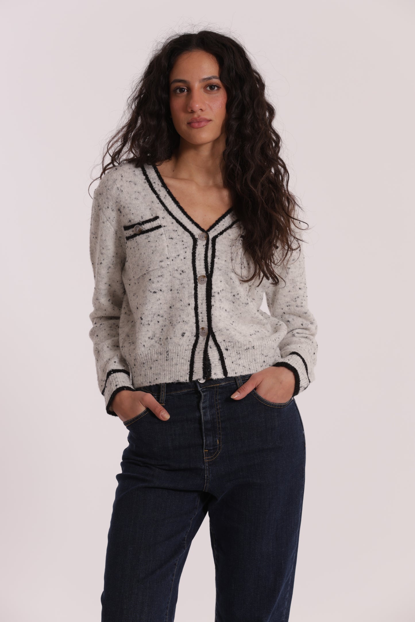 MAGLIA CARDIGAN CON BORDI A CONTRASTO