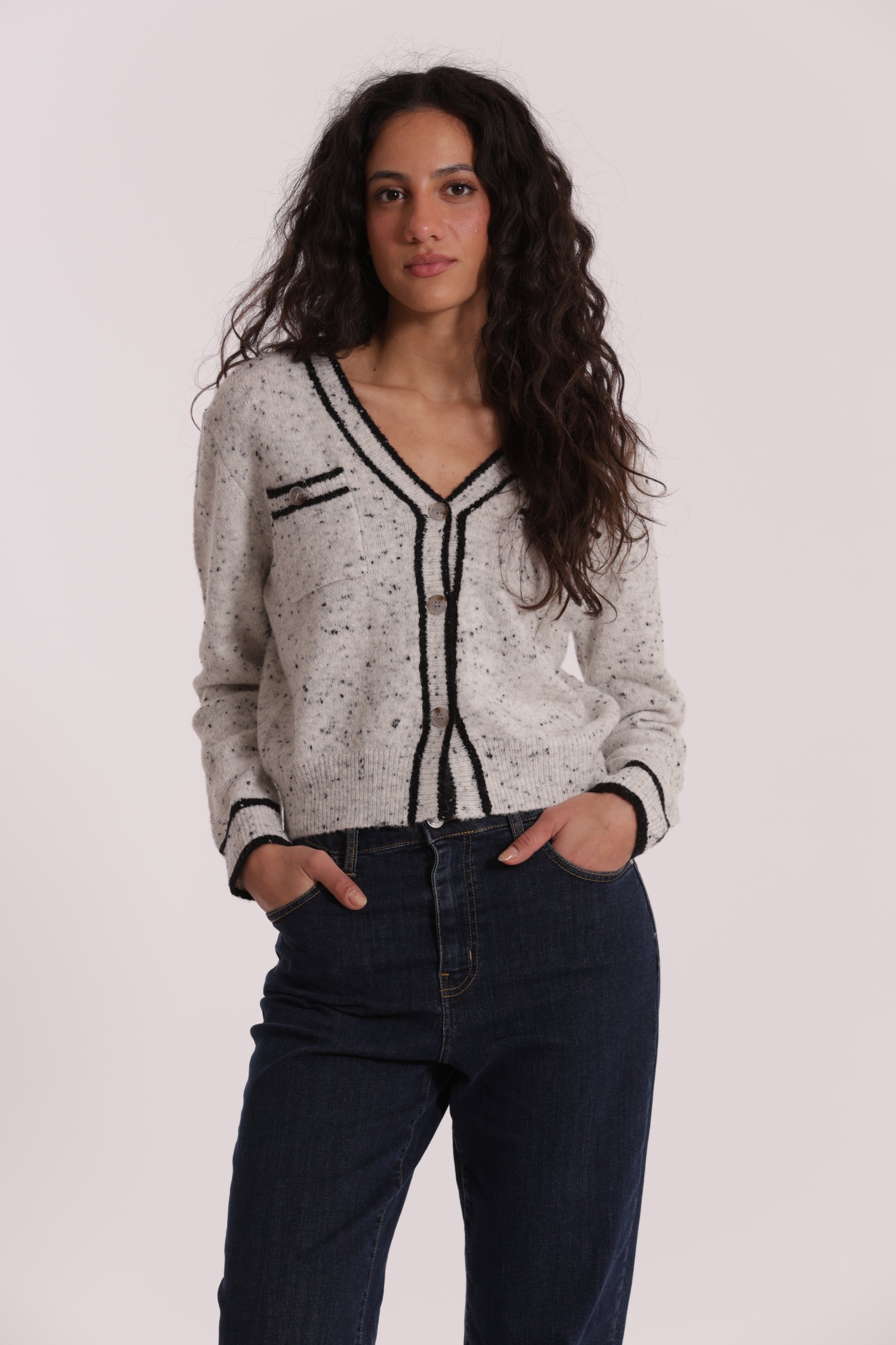 MAGLIA CARDIGAN CON BORDI A CONTRASTO