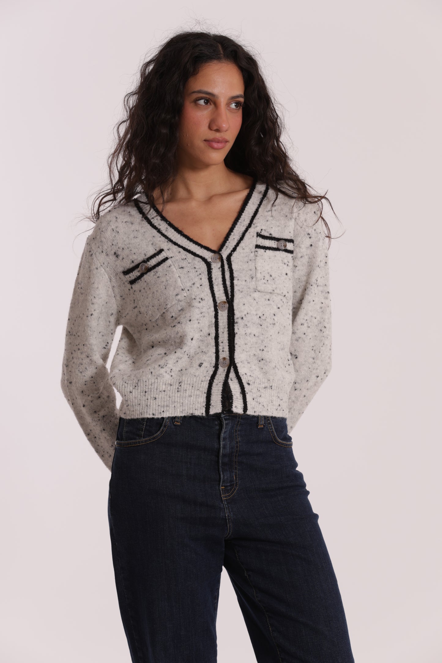 MAGLIA CARDIGAN CON BORDI A CONTRASTO