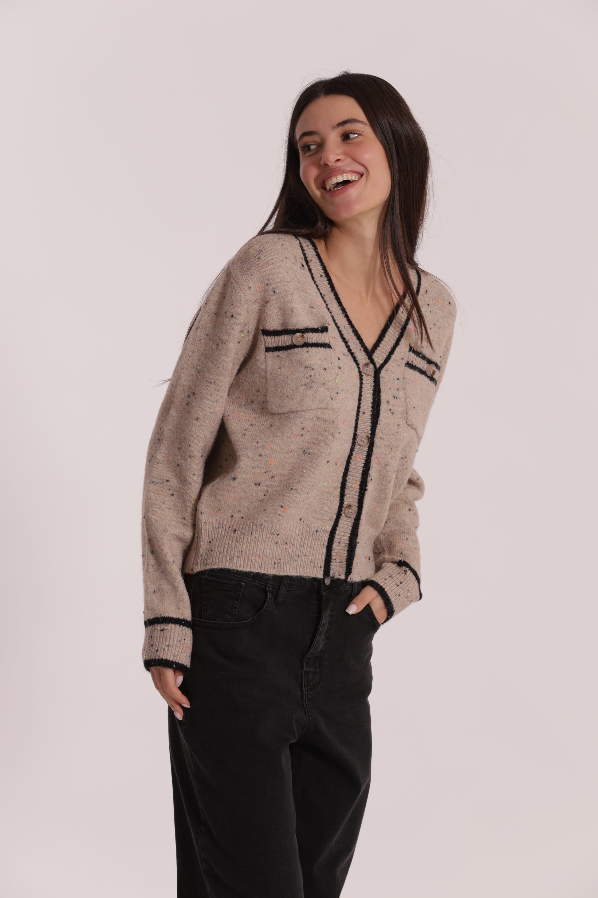 MAGLIA CARDIGAN CON BORDI A CONTRASTO