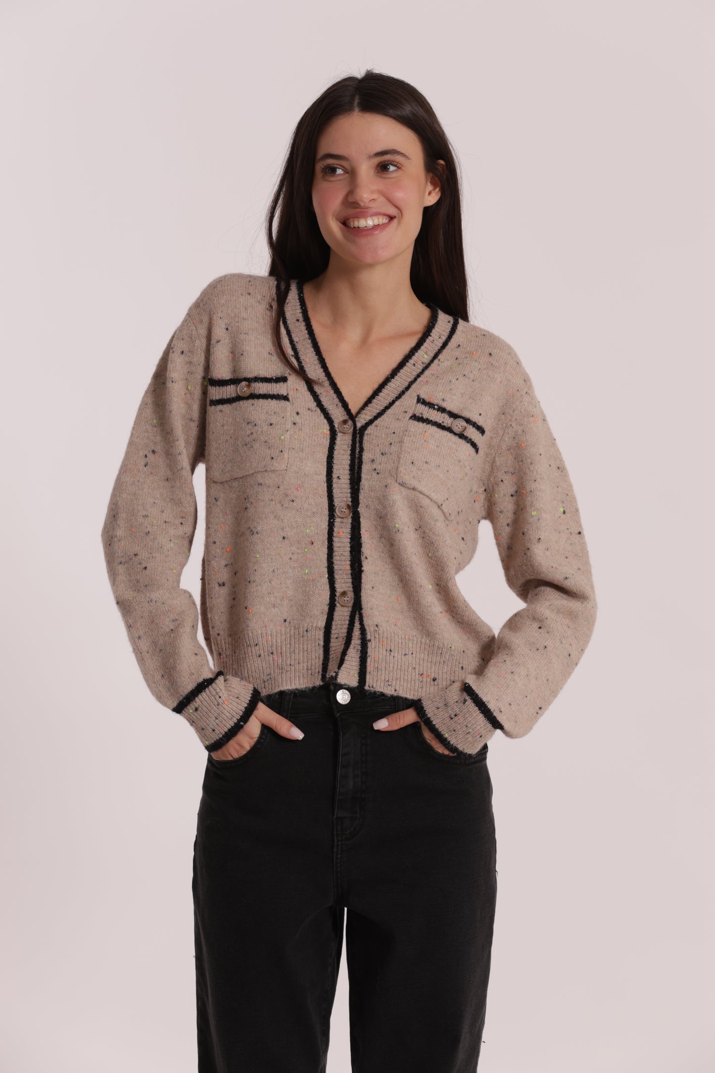 MAGLIA CARDIGAN CON BORDI A CONTRASTO