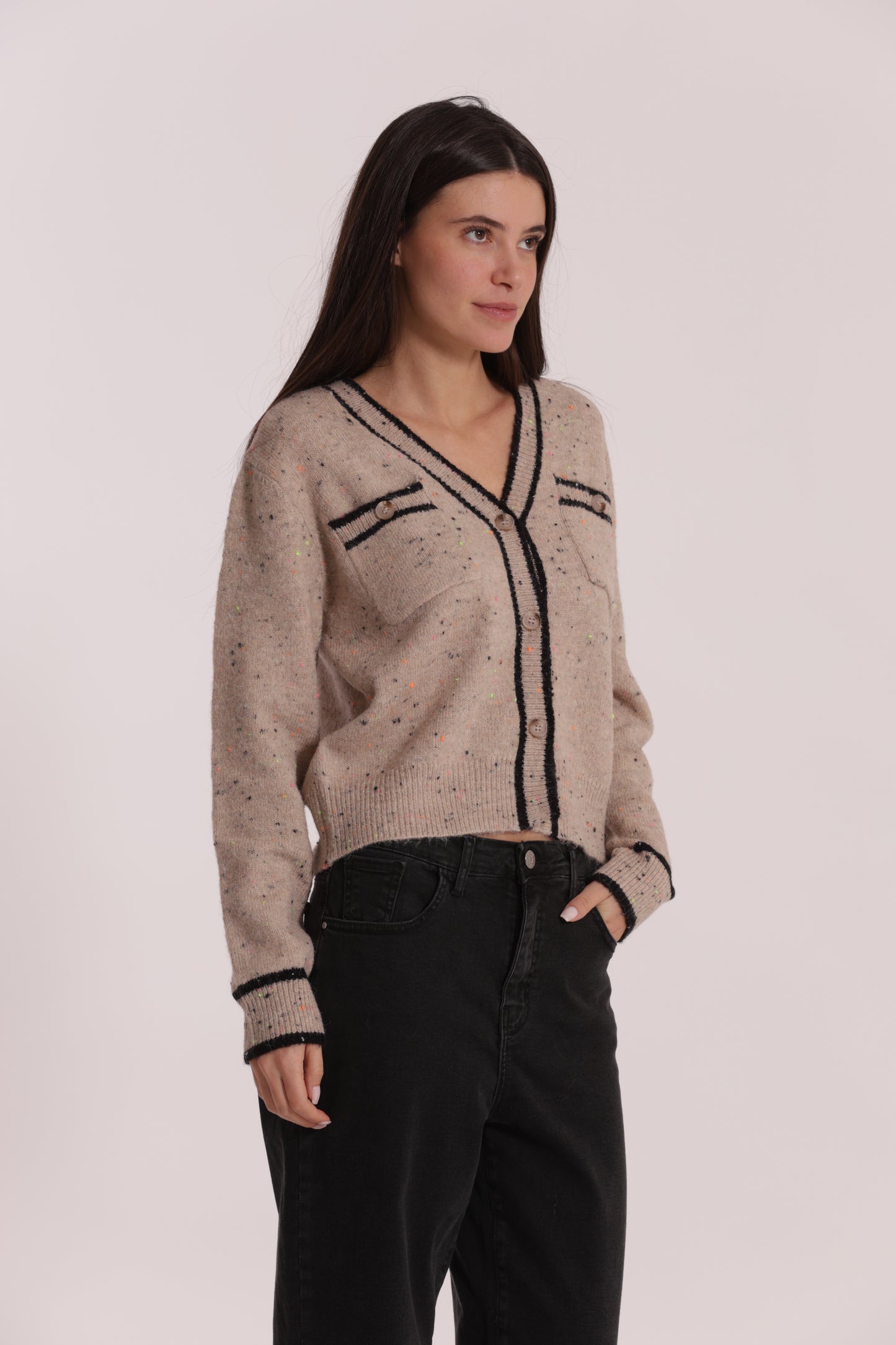 MAGLIA CARDIGAN CON BORDI A CONTRASTO
