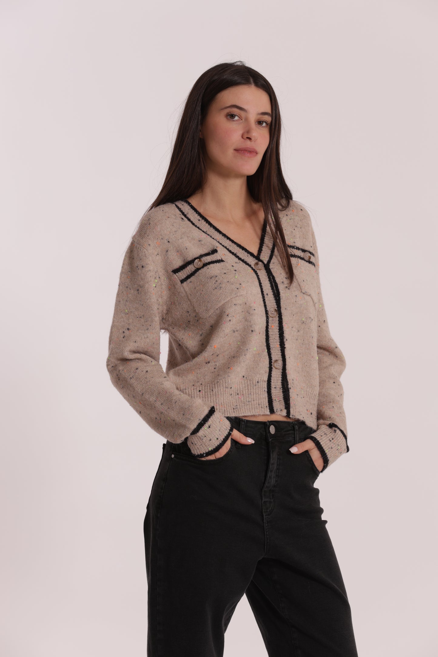 MAGLIA CARDIGAN CON BORDI A CONTRASTO