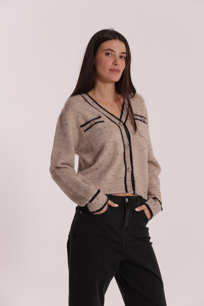 MAGLIA CARDIGAN CON BORDI A CONTRASTO