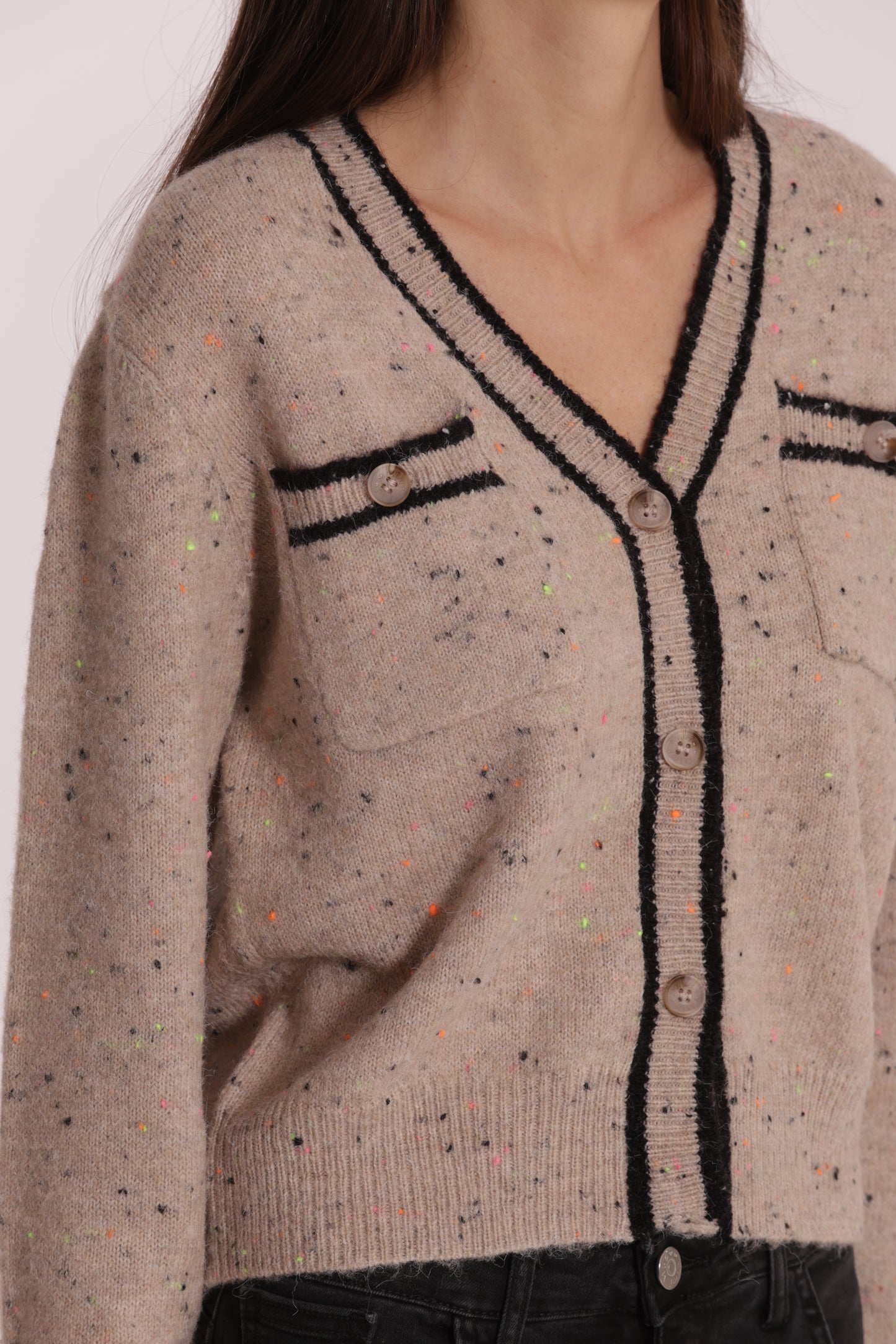 MAGLIA CARDIGAN CON BORDI A CONTRASTO