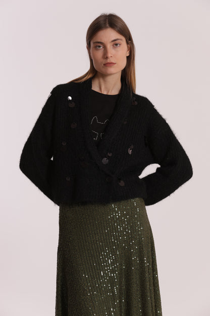 MAGLIA CARDIGAN CON CHIUSURA INCROCIATA E PAILLETTES