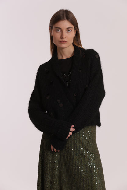 MAGLIA CARDIGAN CON CHIUSURA INCROCIATA E PAILLETTES