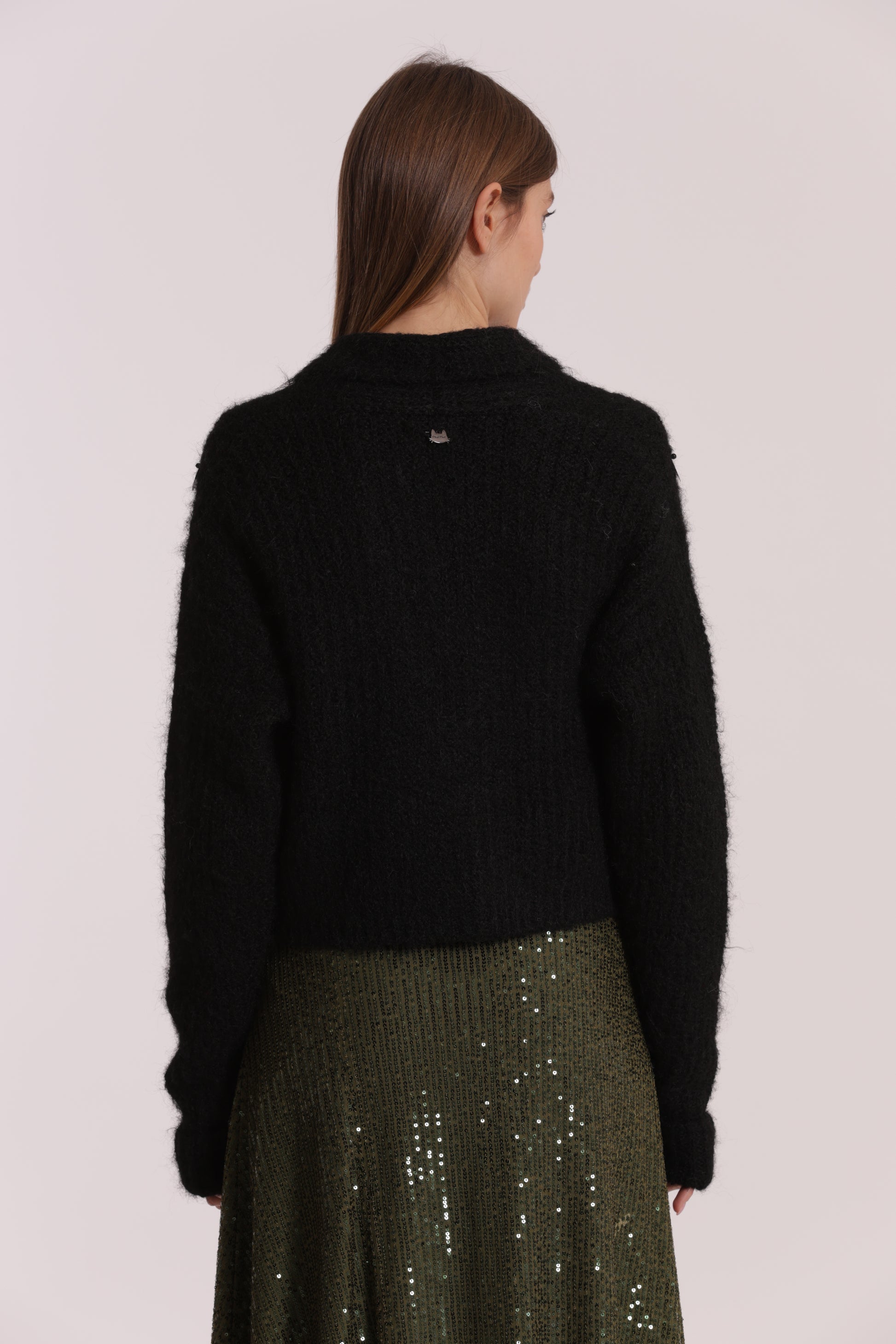 MAGLIA CARDIGAN CON CHIUSURA INCROCIATA E PAILLETTES