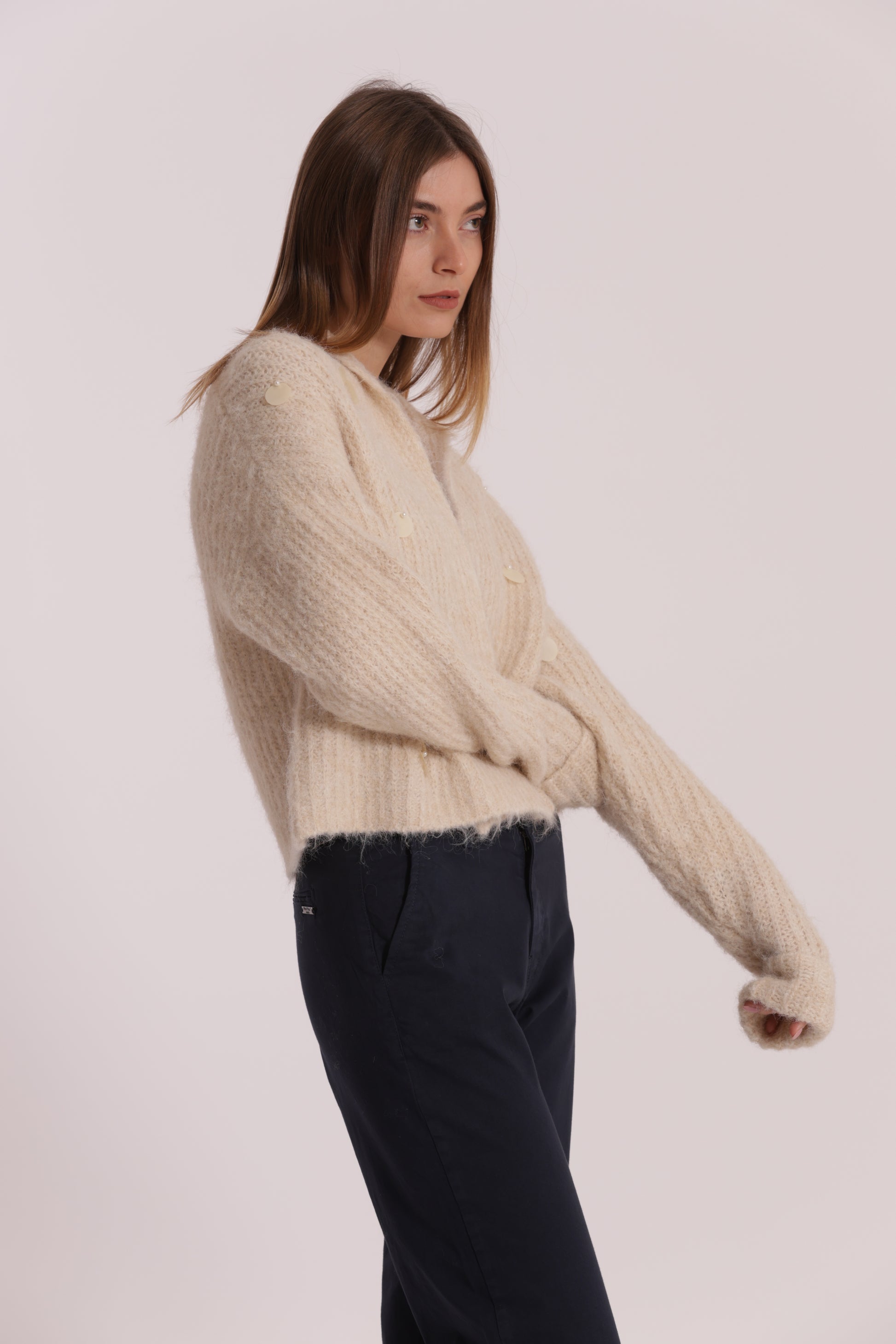 MAGLIA CARDIGAN CON CHIUSURA INCROCIATA E PAILLETTES