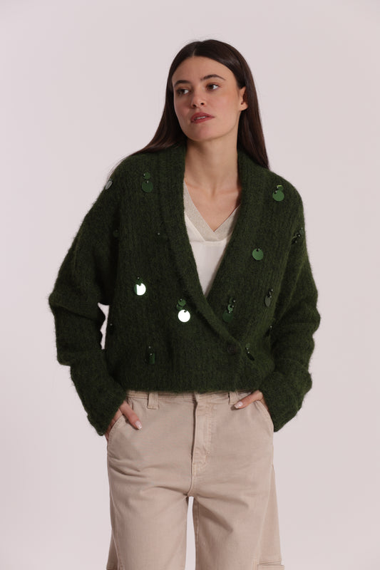 MAGLIA CARDIGAN CON CHIUSURA INCROCIATA E PAILLETTES