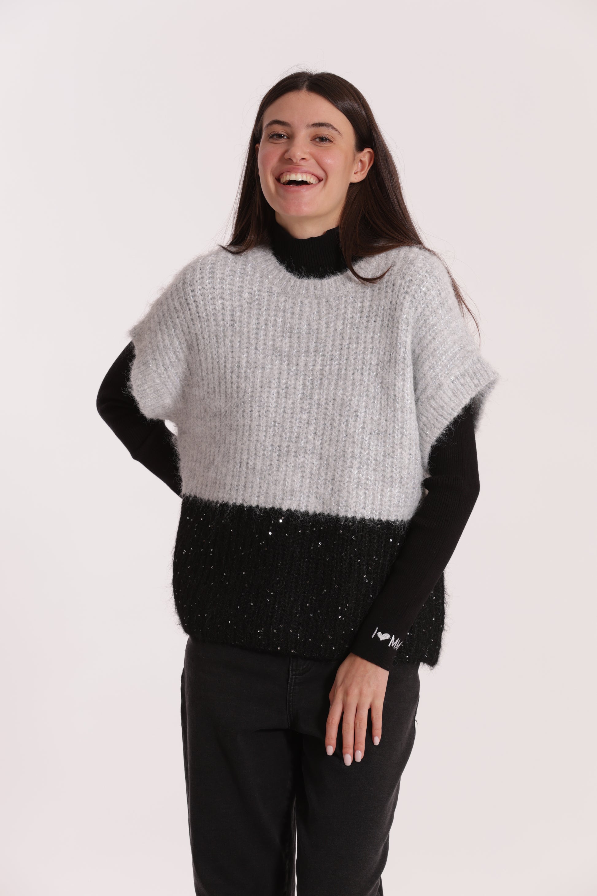 MAGLIA OVER MANICHE CORTE BICOLOR