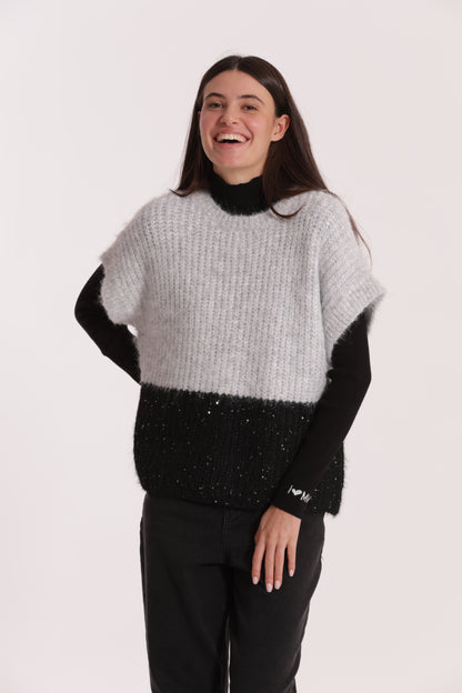 MAGLIA OVER MANICHE CORTE BICOLOR