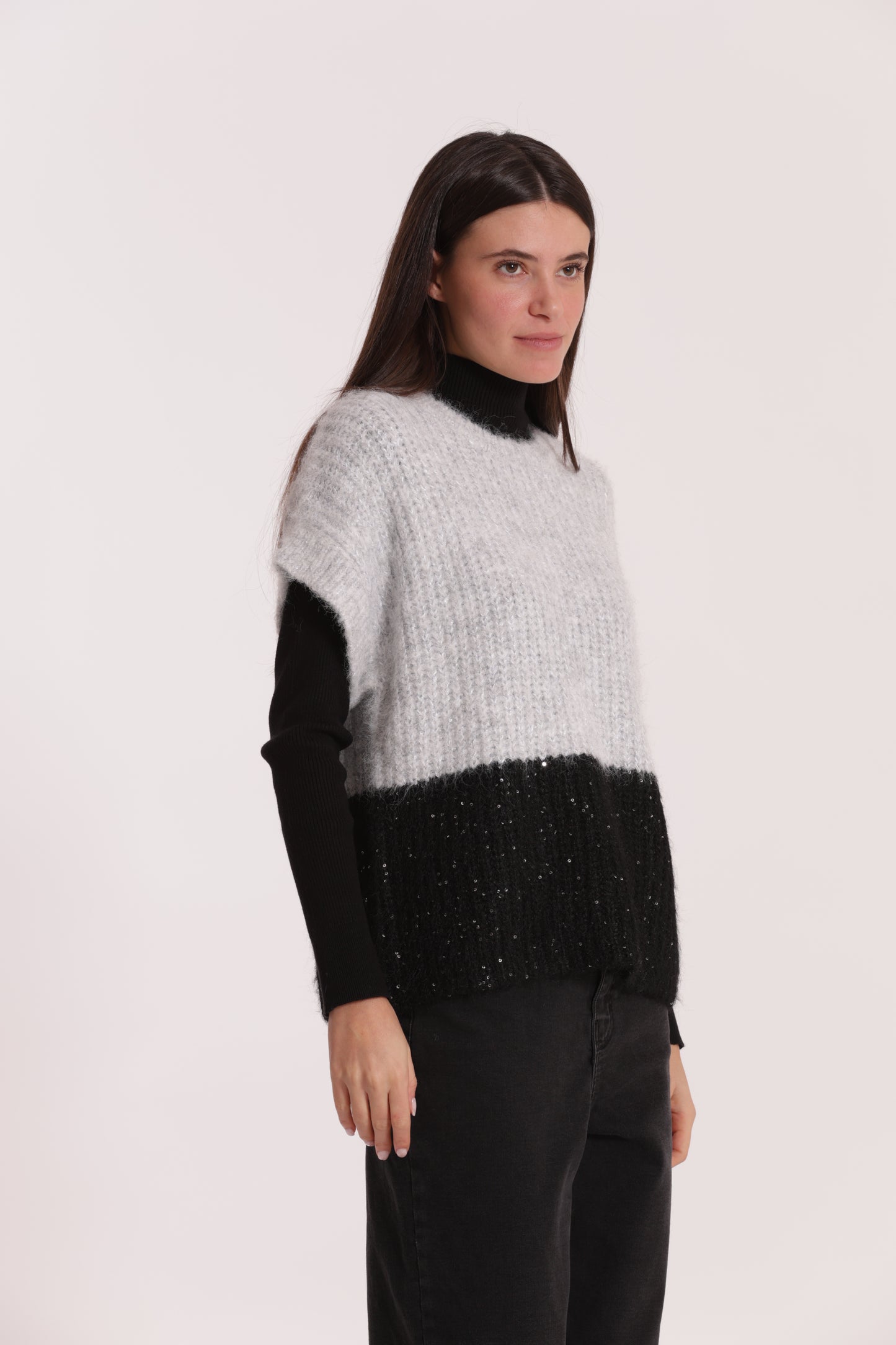 MAGLIA OVER MANICHE CORTE BICOLOR