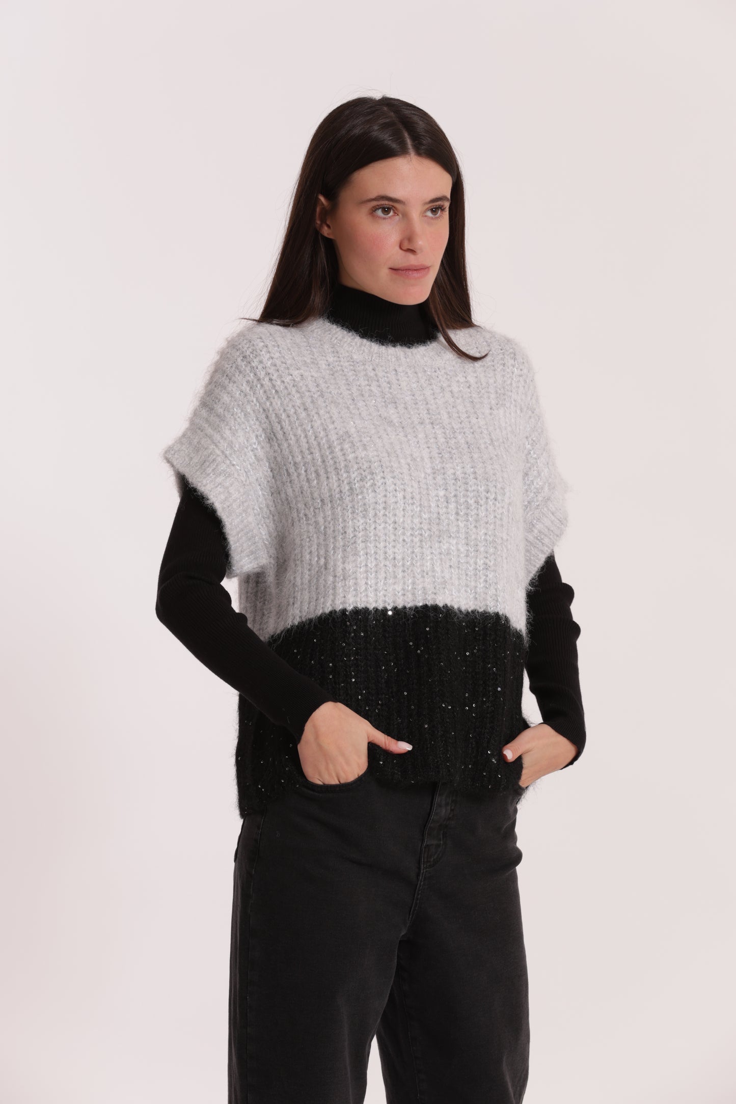 MAGLIA OVER MANICHE CORTE BICOLOR