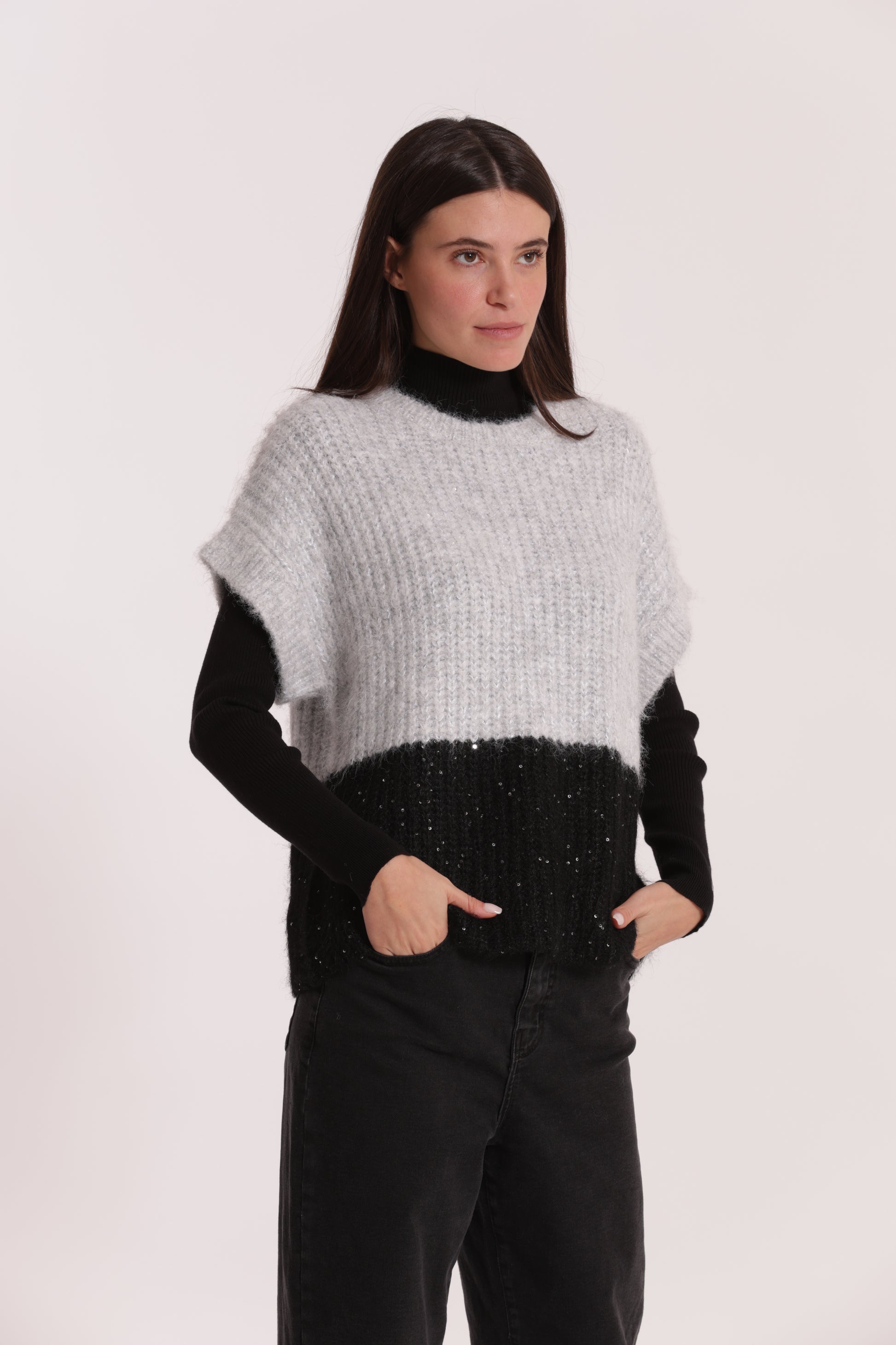 MAGLIA OVER MANICHE CORTE BICOLOR
