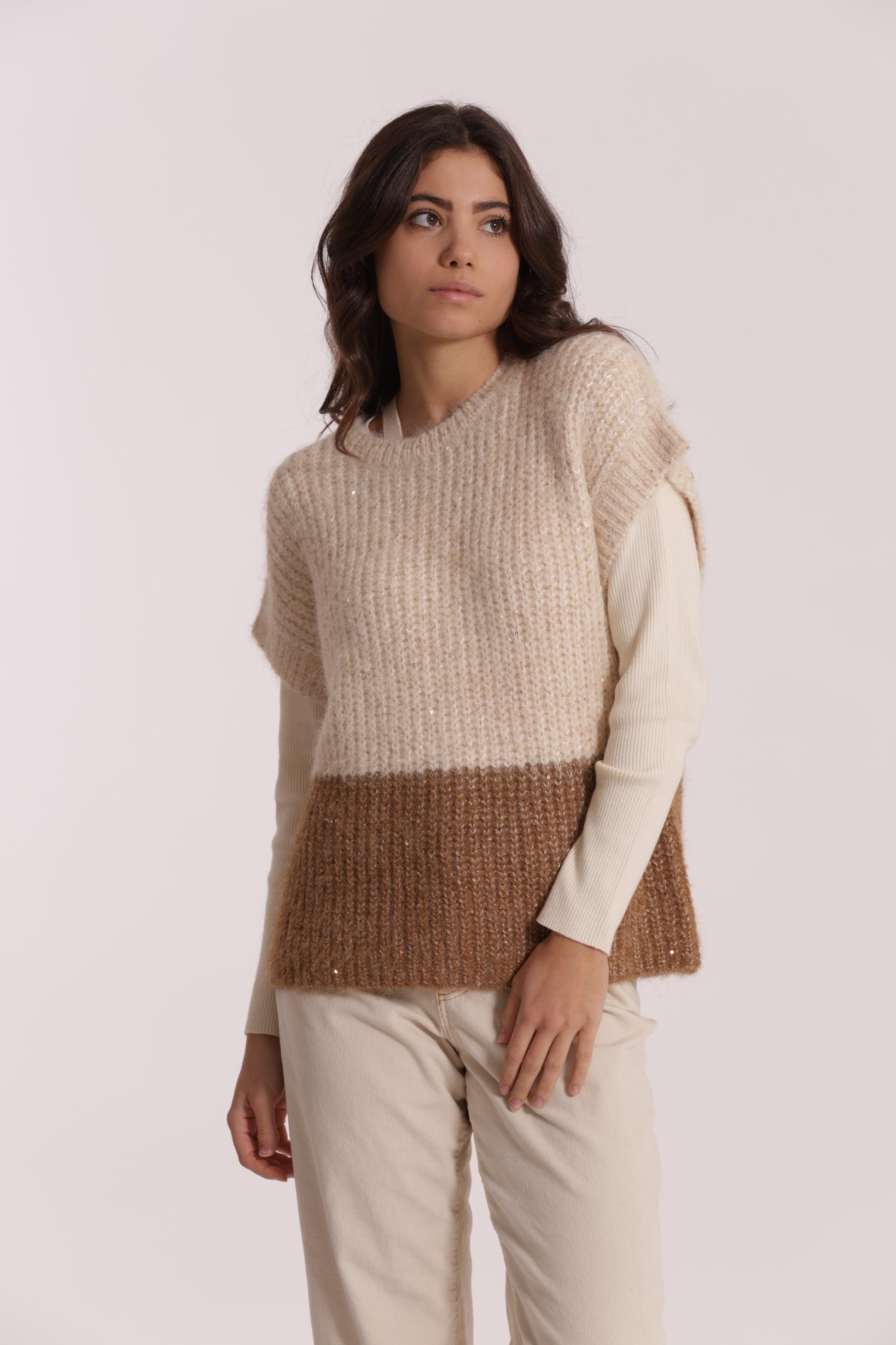 MAGLIA OVER MANICHE CORTE BICOLOR