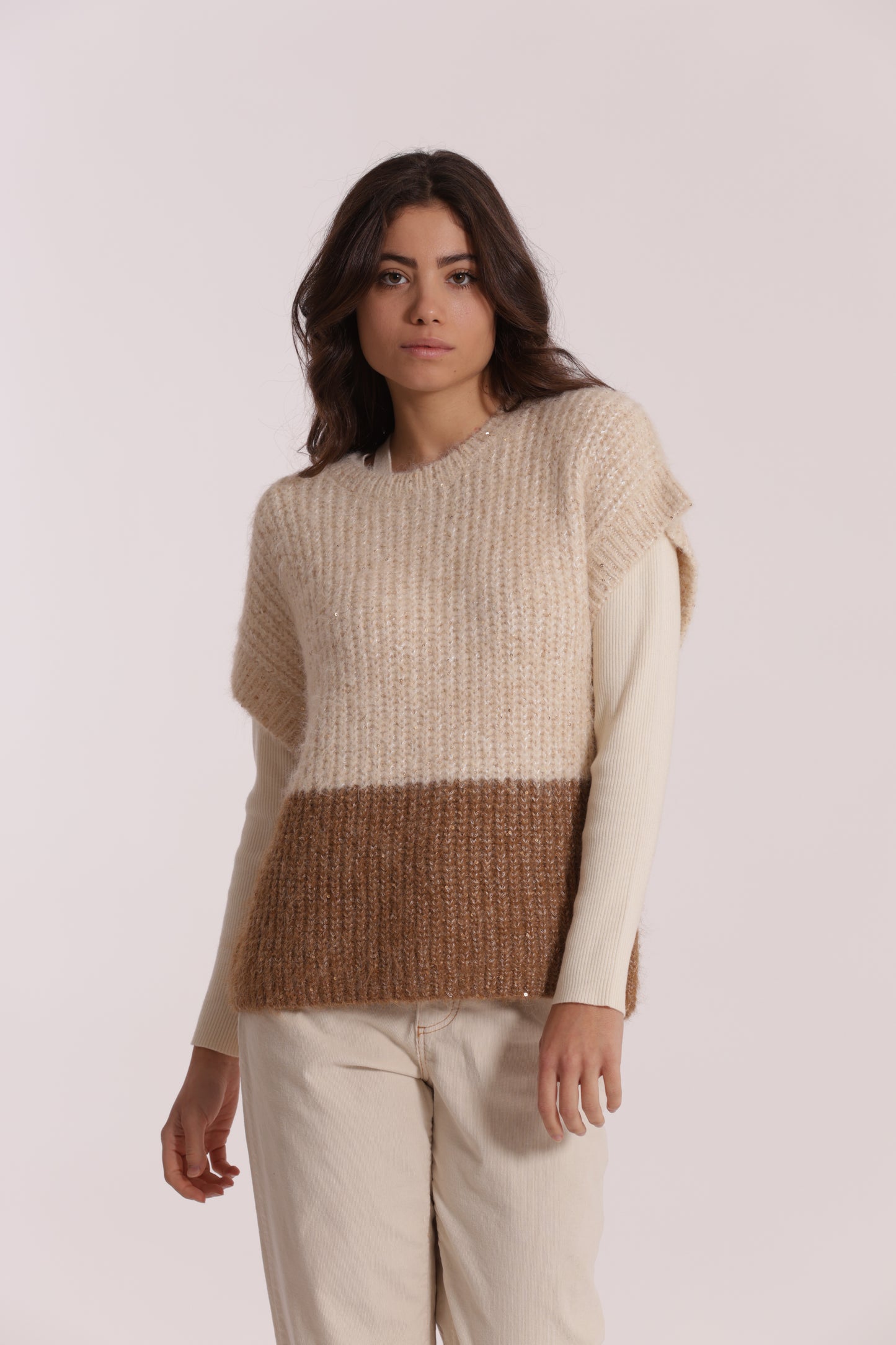 MAGLIA OVER MANICHE CORTE BICOLOR