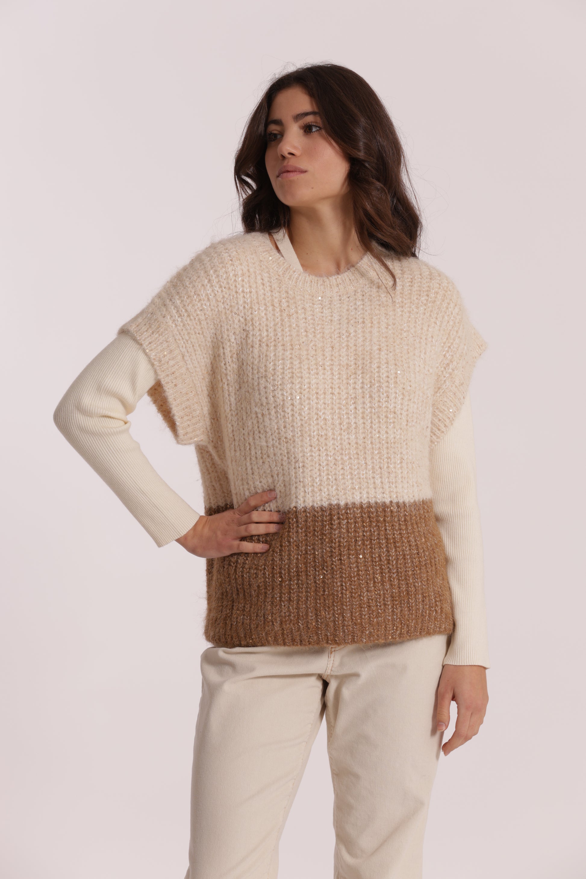 MAGLIA OVER MANICHE CORTE BICOLOR