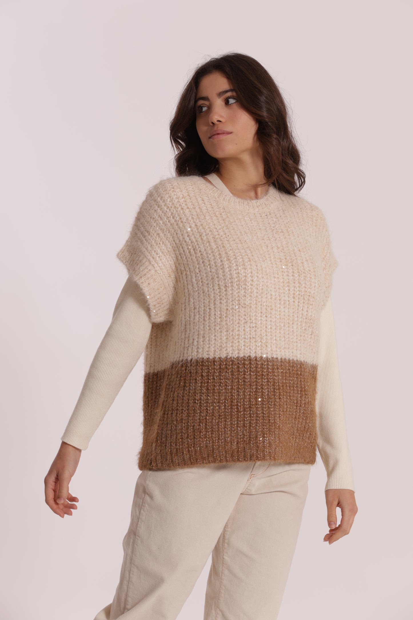 MAGLIA OVER MANICHE CORTE BICOLOR