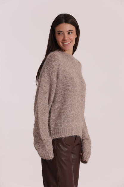 MAGLIA SCOLLO TONDO CON PAILLETTES