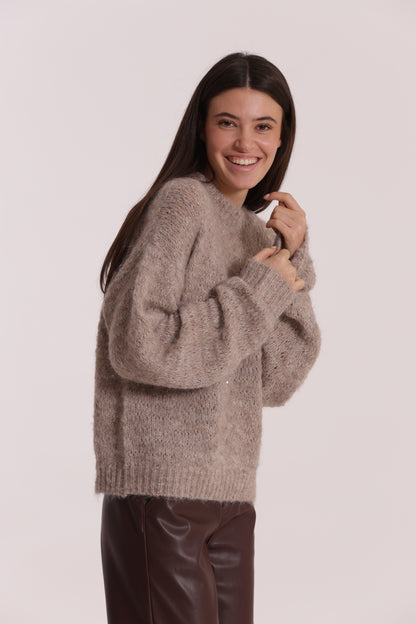 MAGLIA SCOLLO TONDO CON PAILLETTES