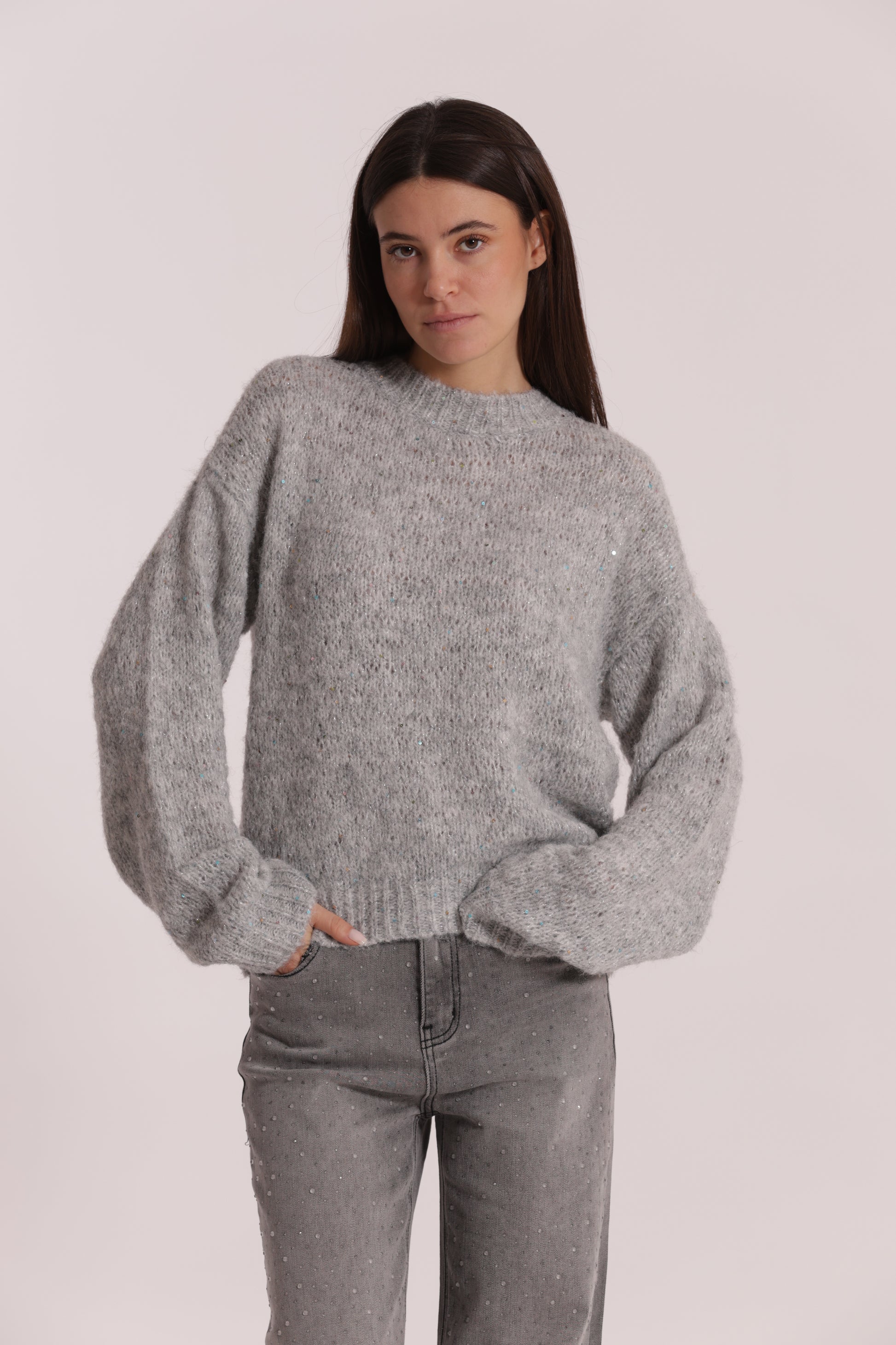 MAGLIA SCOLLO TONDO CON PAILLETTES