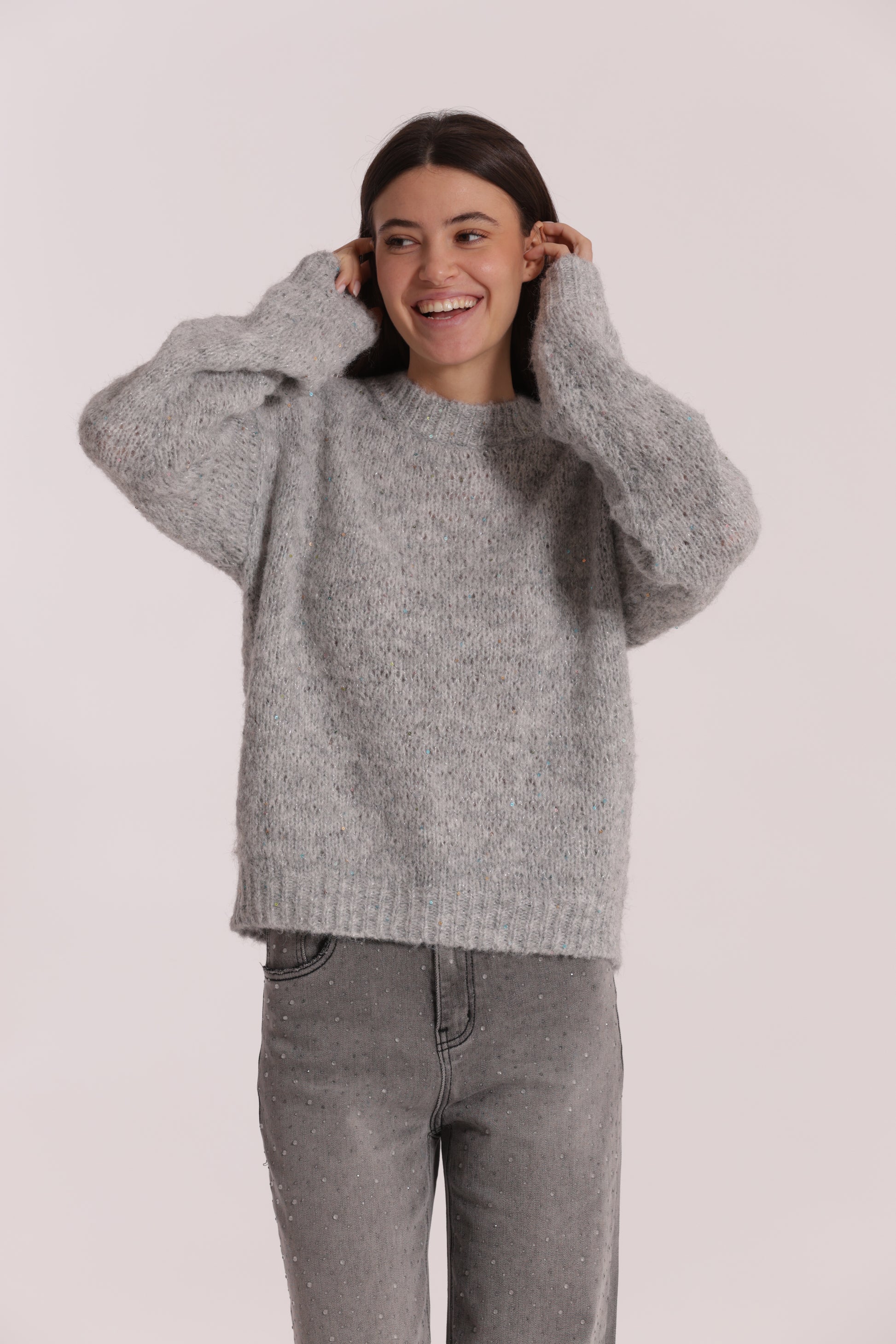 MAGLIA SCOLLO TONDO CON PAILLETTES