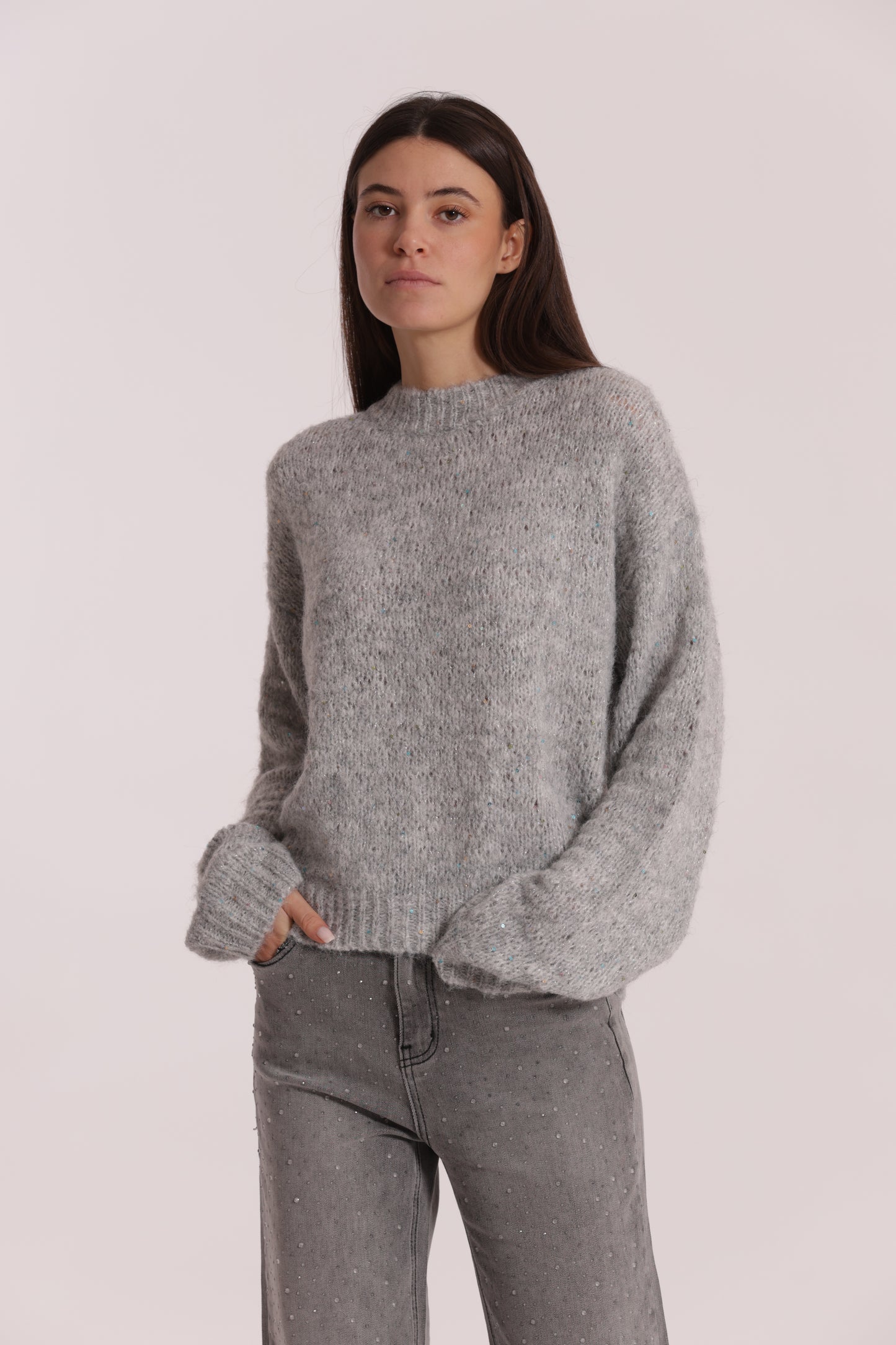 MAGLIA SCOLLO TONDO CON PAILLETTES