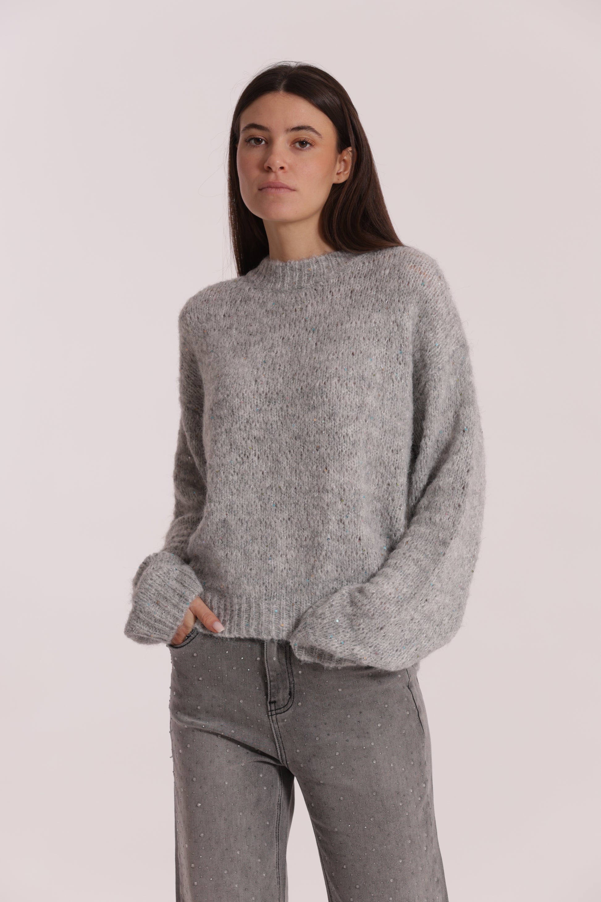 MAGLIA SCOLLO TONDO CON PAILLETTES