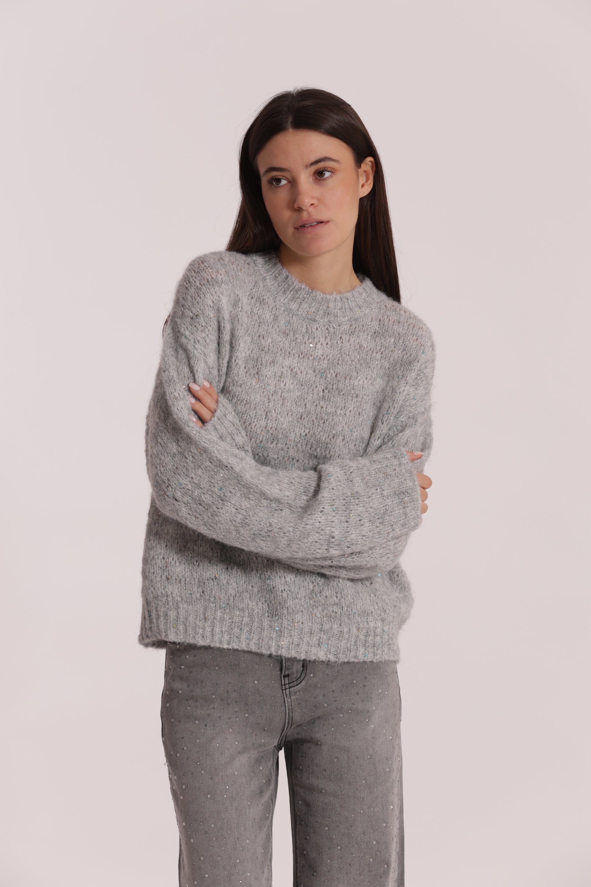 MAGLIA SCOLLO TONDO CON PAILLETTES