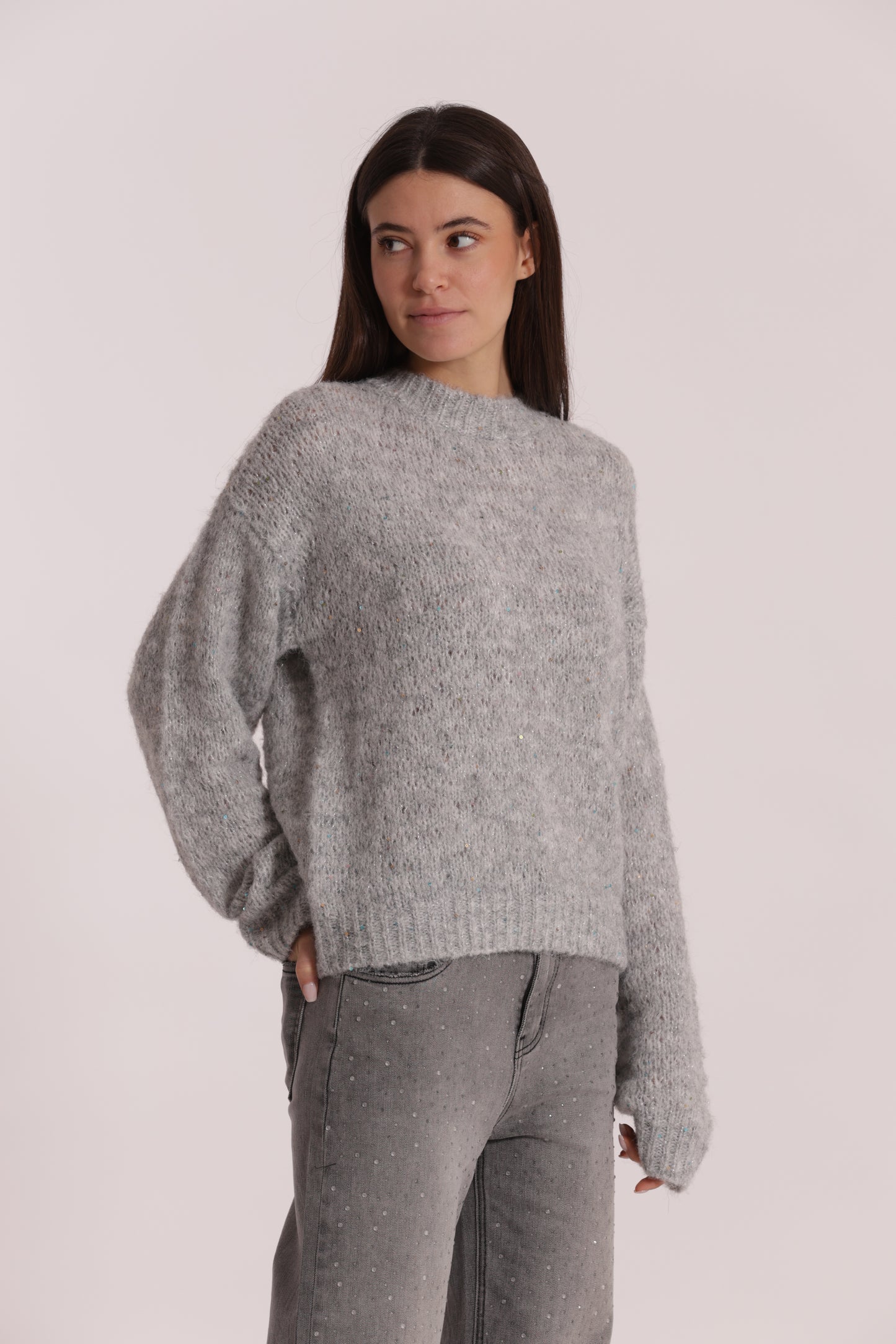 MAGLIA SCOLLO TONDO CON PAILLETTES