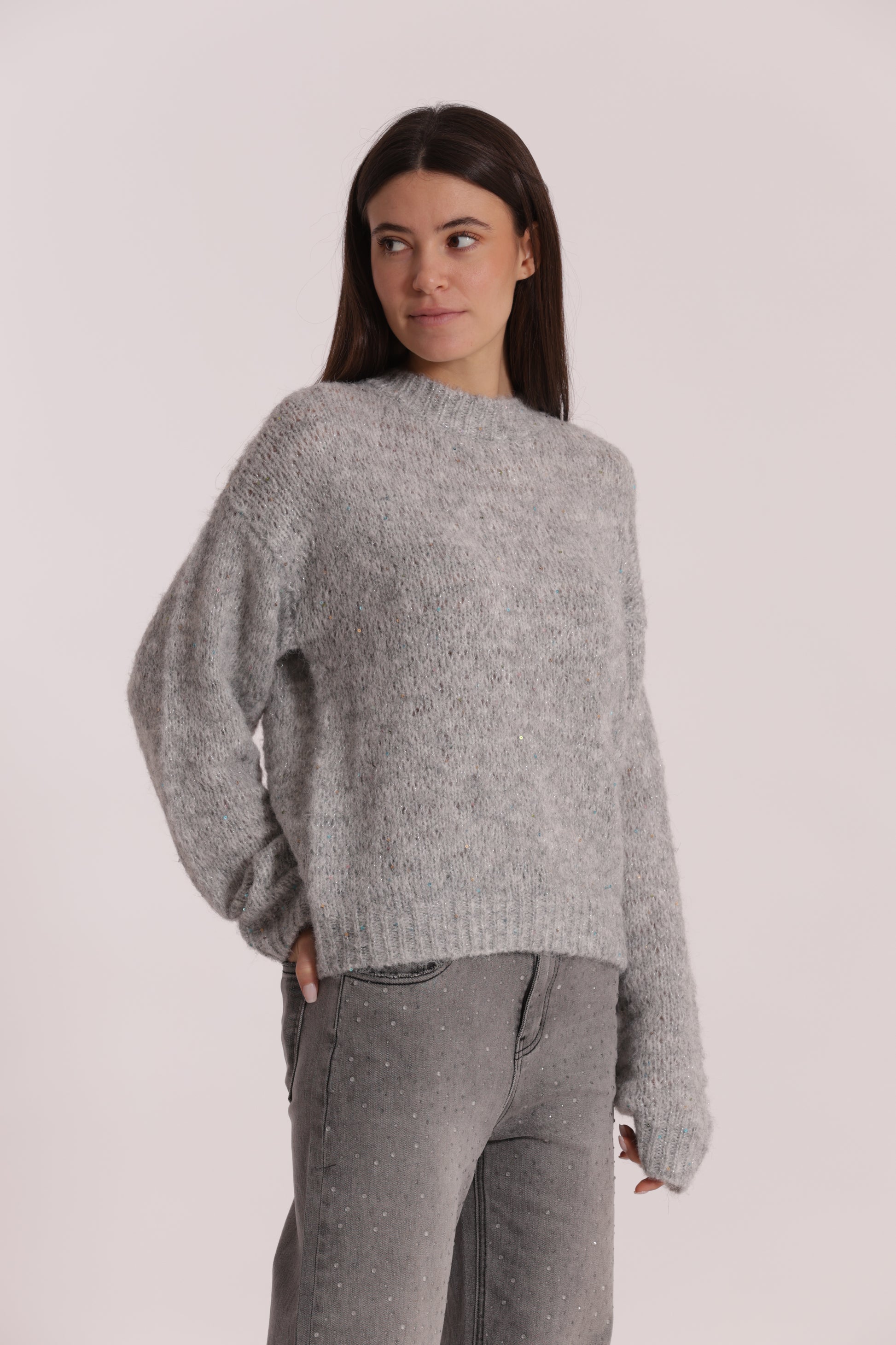 MAGLIA SCOLLO TONDO CON PAILLETTES