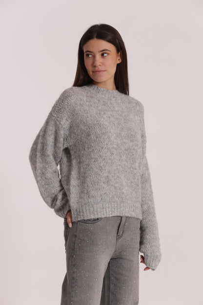 MAGLIA SCOLLO TONDO CON PAILLETTES