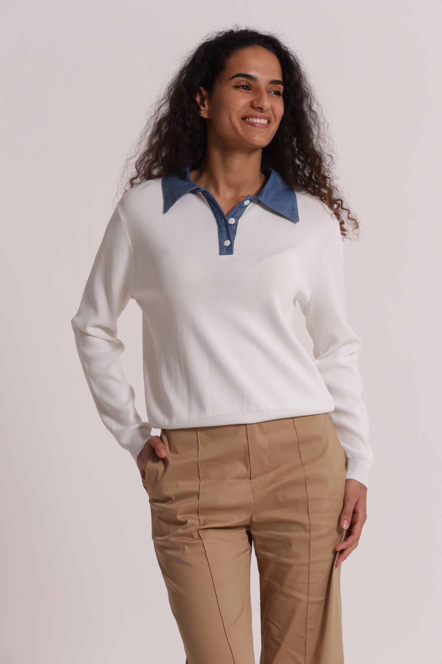 POLO IN MAGLIA CON COLLETTO IN JEANS