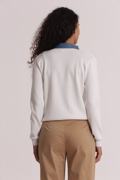 POLO IN MAGLIA CON COLLETTO IN JEANS