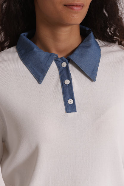 POLO IN MAGLIA CON COLLETTO IN JEANS