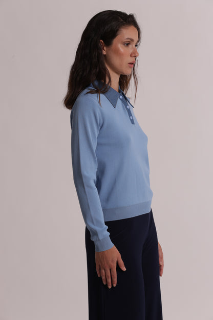POLO IN MAGLIA CON COLLETTO IN JEANS