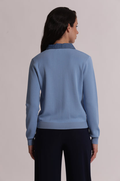 POLO IN MAGLIA CON COLLETTO IN JEANS