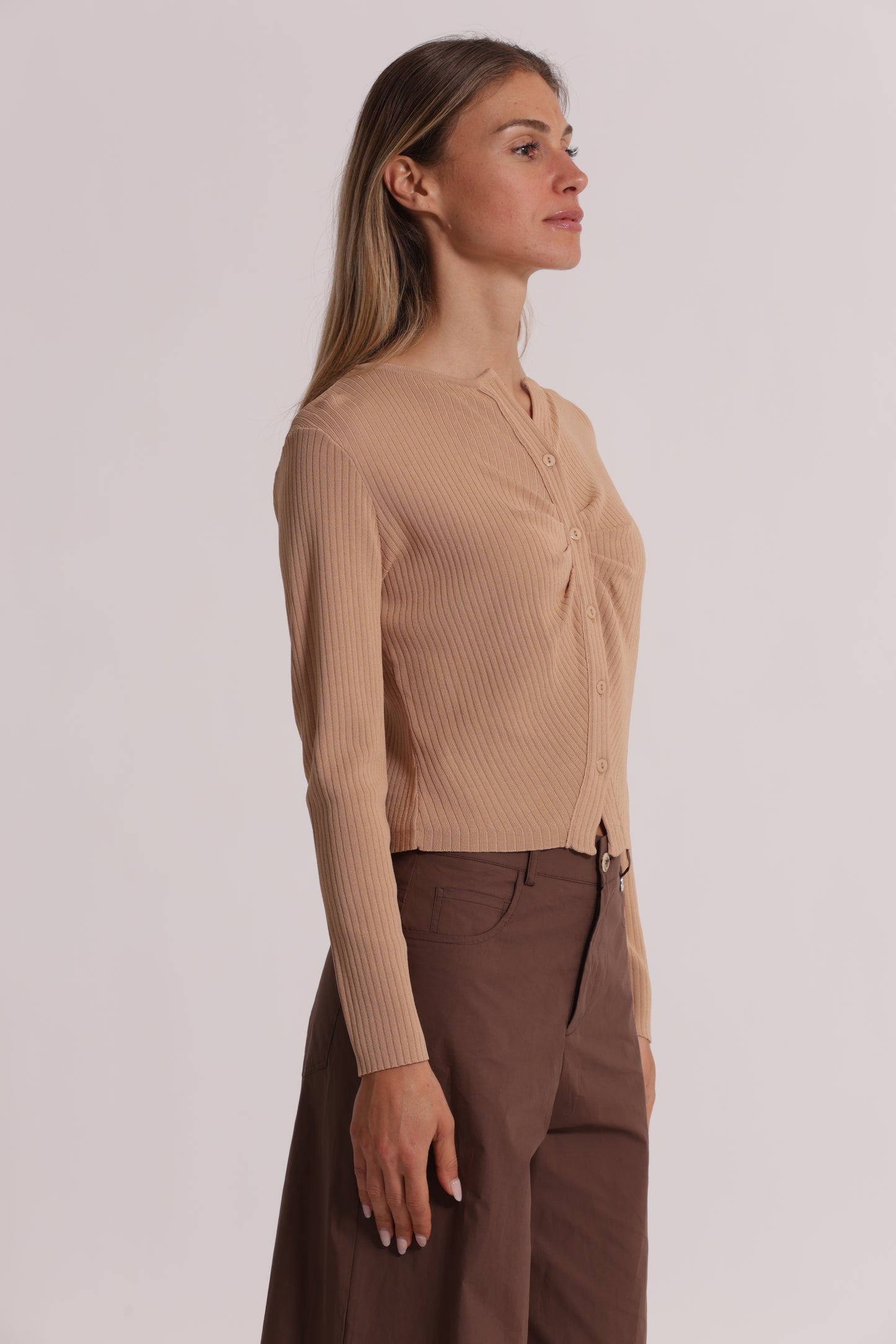 CARDIGAN IN MAGLIA CON DETTAGLIO INCRESPATO
