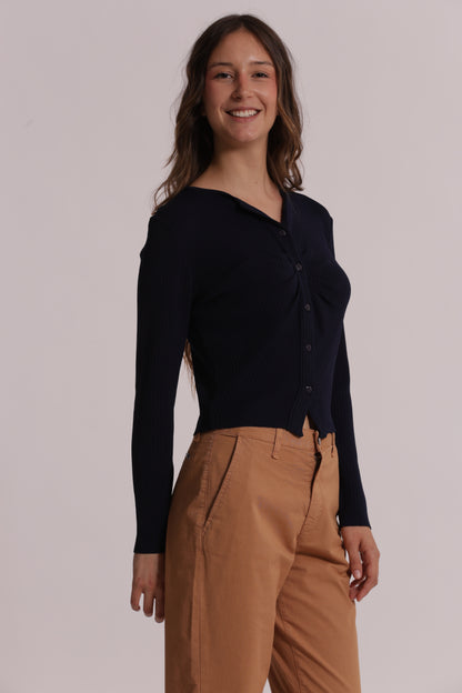 CARDIGAN IN MAGLIA CON DETTAGLIO INCRESPATO