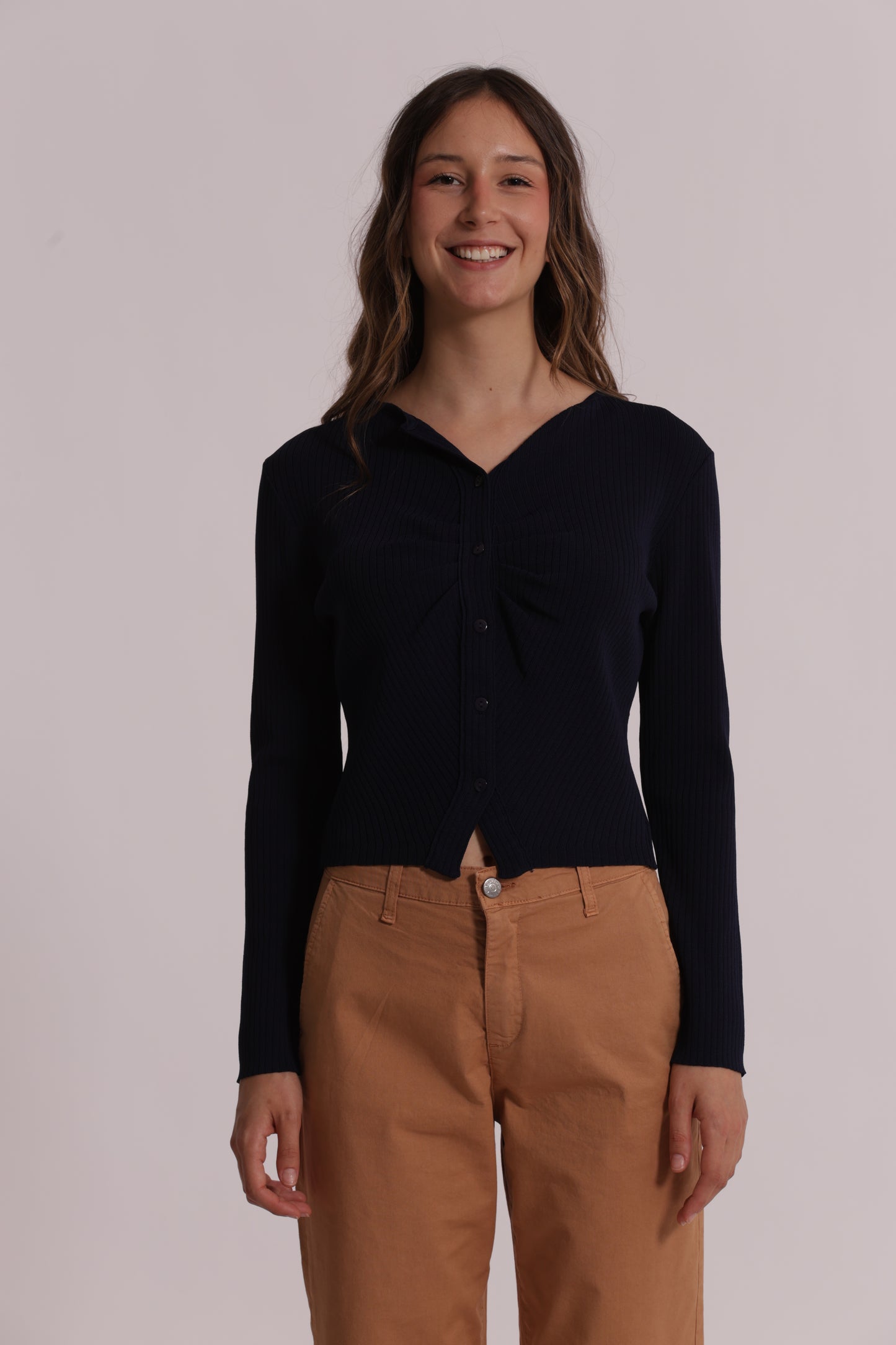 CARDIGAN IN MAGLIA CON DETTAGLIO INCRESPATO