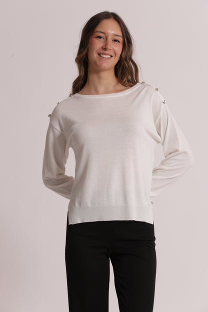 MAGLIA A MANICHE LUNGHE CON BOTTONI SU SPALLA