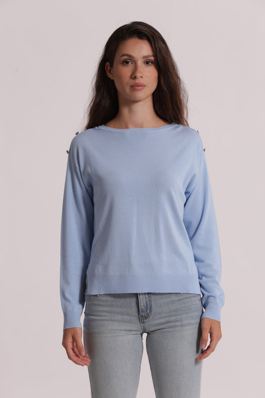 MAGLIA A MANICHE LUNGHE CON BOTTONI SU SPALLA