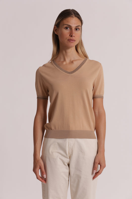 MAGLIA A MANICHE CORTE CON DETTAGLI LUREX