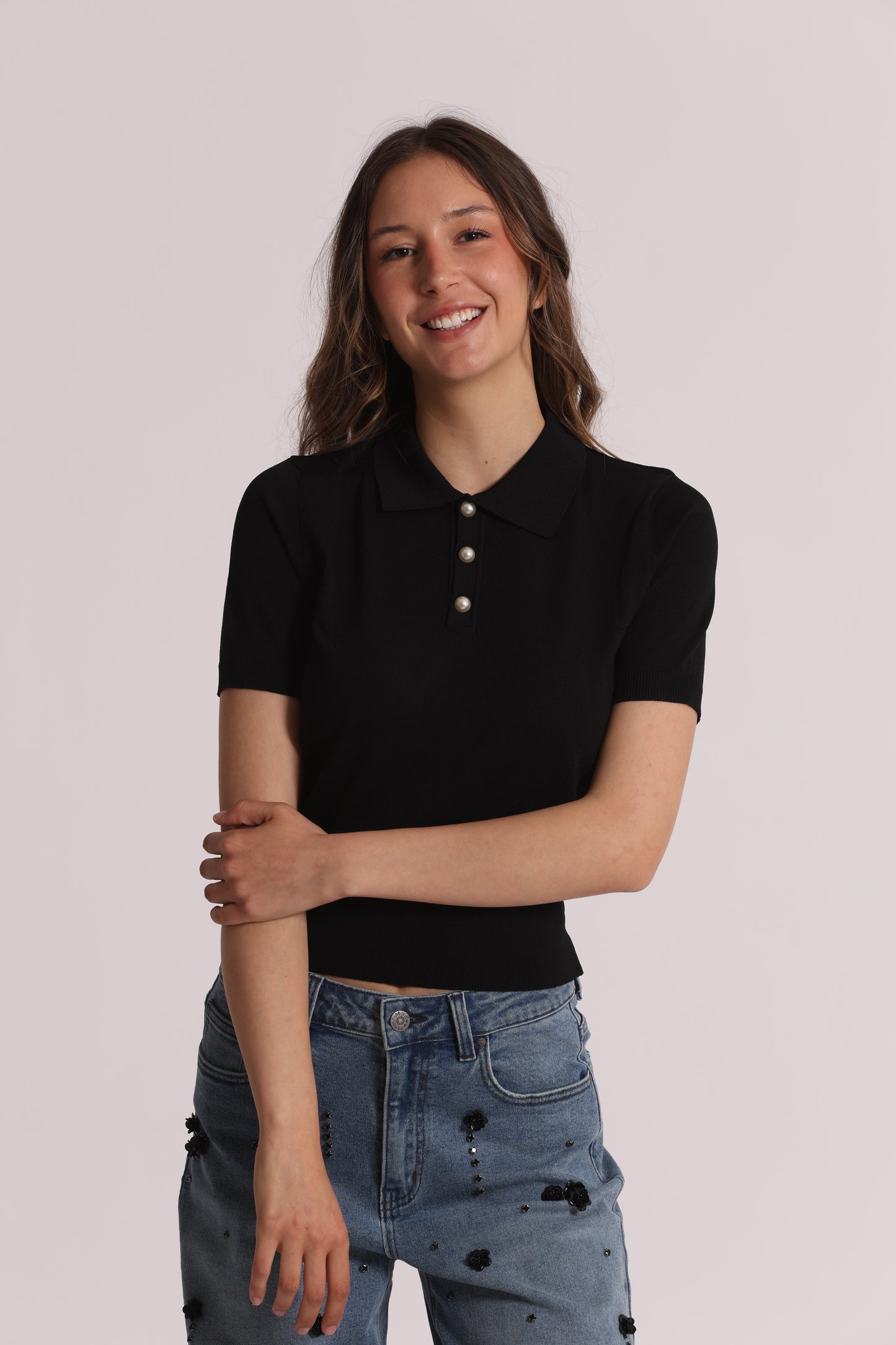 POLO IN MAGLIA A MANICHE CORTE