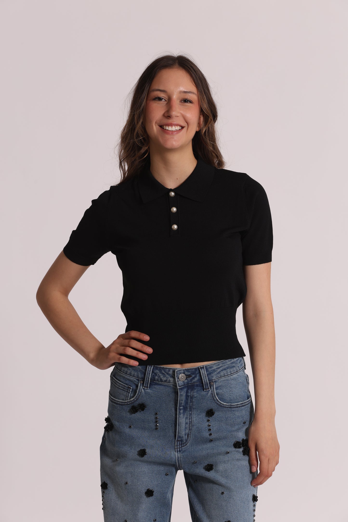 POLO IN MAGLIA A MANICHE CORTE
