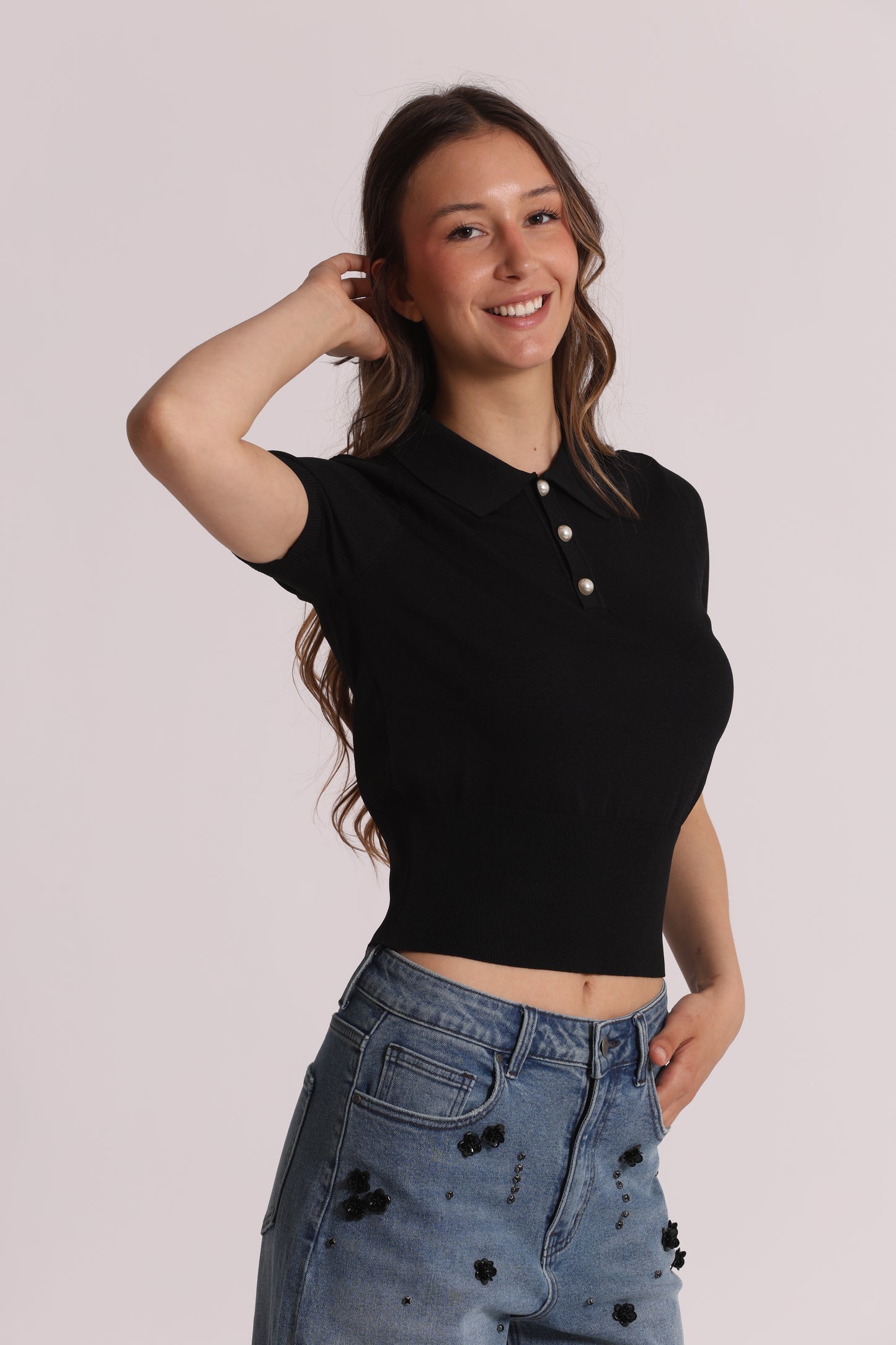 POLO IN MAGLIA A MANICHE CORTE